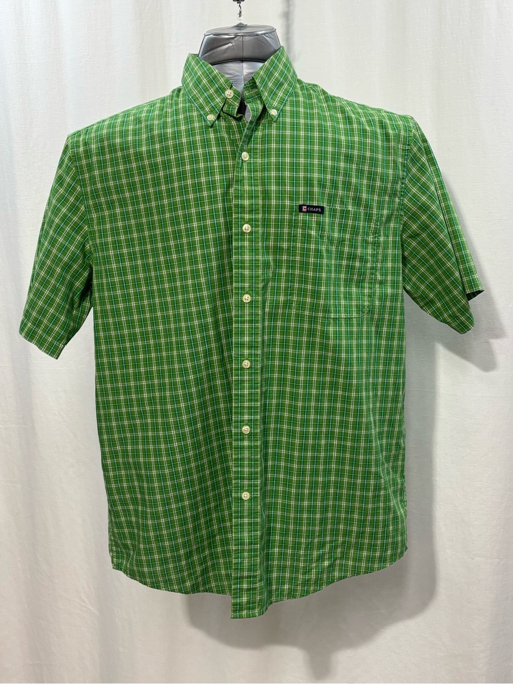 Chaps Green Plaid Short Sleeve Button Down Shirt Cotton Casual Preppy 371 Large